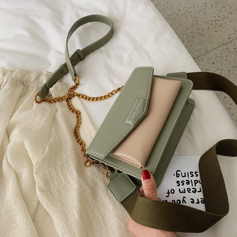 

2019 New Style chao wang Red Versatile Contrast Color Bag Students Broadband Shoulder Square Sling Bag Versatile WOMEN'S Shoulde