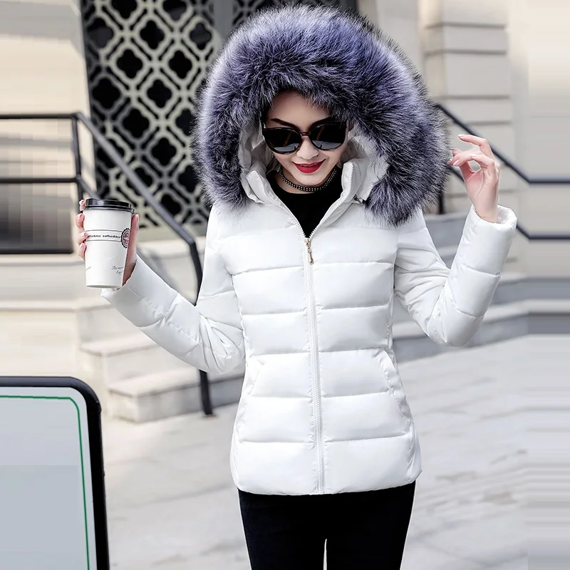 Хит! Новая модная зимняя куртка для женщин, зимнее пальто с большим меховым воротником, теплая короткая верхняя одежда, утепленные парки, женский пуховик