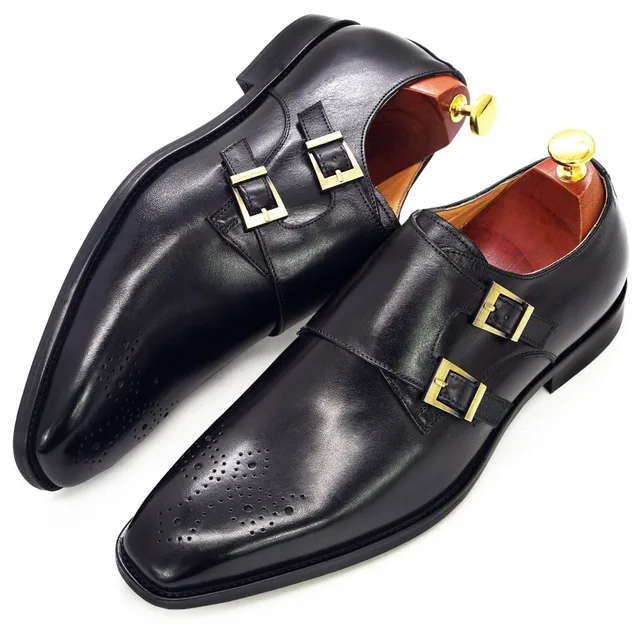 Size 6-13 Classic Monk Strap Buckle Strap Mens Dress Shoes Calf Genuine Leather Handmade Luxury Brogue Formal Shoes for Men 1