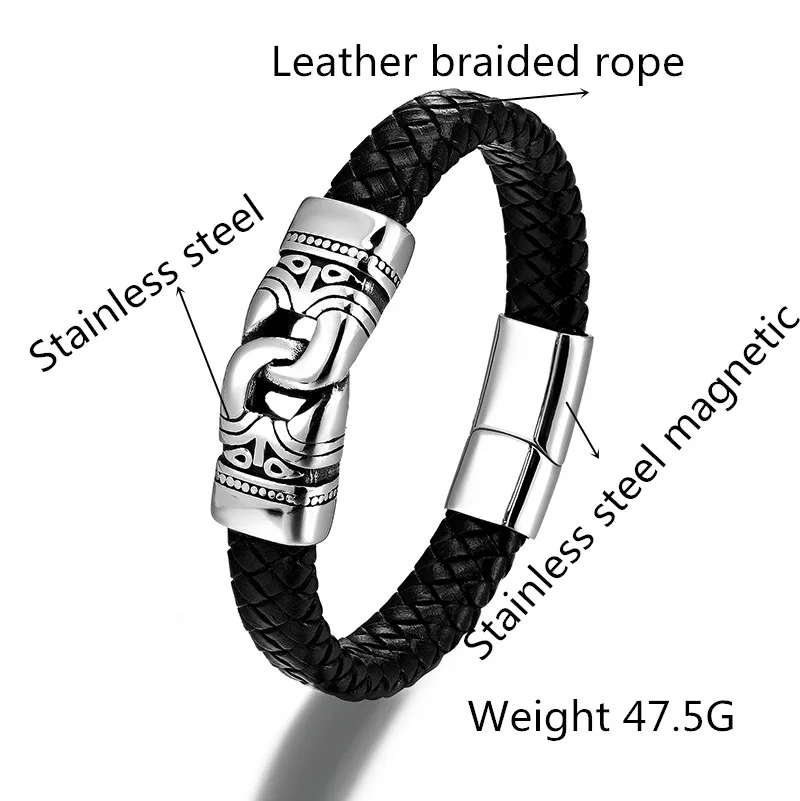 2021 Charm Leather Bracelet Ethnic Style Skull Stainless Steel Magnet Buckle Men's Bracelet - Image 5