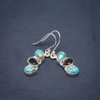 

Natural Turquoise and Smoky Quartz Handmade Unique 925 Sterling Silver Earrings 1.5" B2749