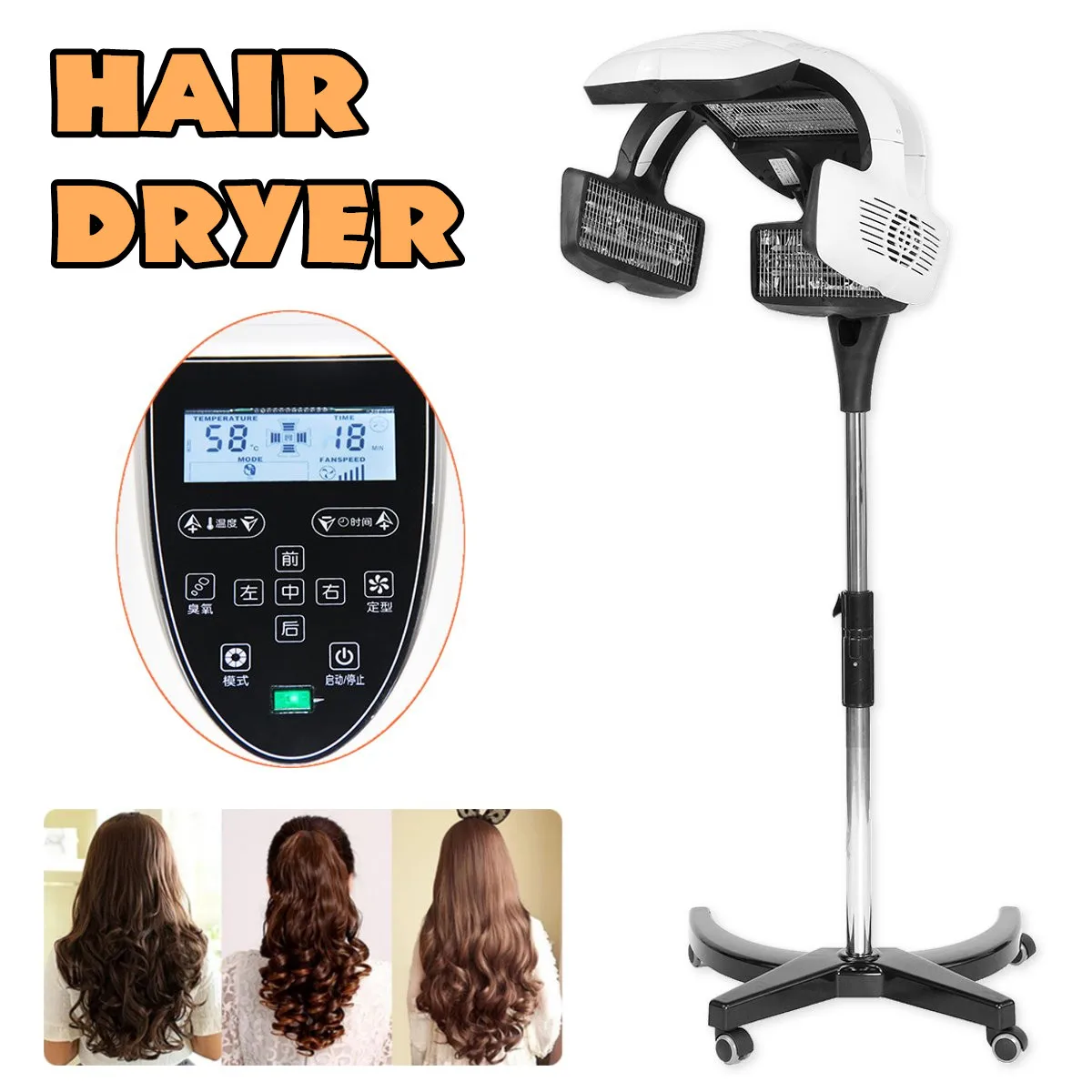 

LCD Touch Hair Dryer Processor Timer Temp Perming Salon Colouring Heater Hair Diffuser For Curly Hair Floor Stand 220V 1600W