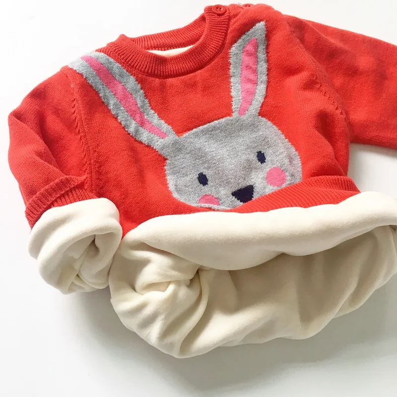 Tonytaobaby/новая зимняя одежда детская одежда для девочек новогодний, Рождественский, красный плотный свитер с кроликом зимняя одежда для маленьких девочек