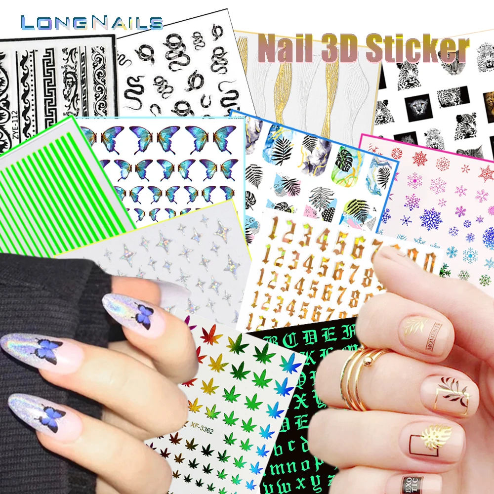 10%off (3pcs) Ultra-thin 3D Stickers Luxury Lines Wave 126styles Design Snake Butterfly Goth123 Adhesive Art Nail Sticker 7*9cm | Красота и