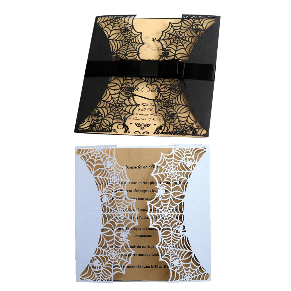  10pcs Halloween Laser Cut Greeting Card Cover Black Spider Web Invitations Halloween Cover Party Gi - 4.00013E+12