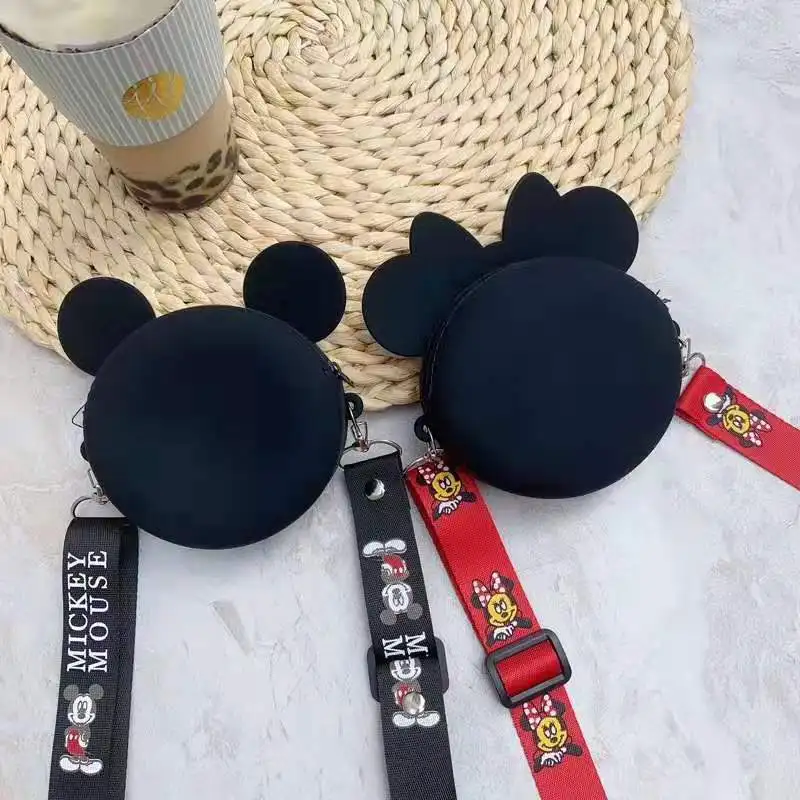 Disney mickey mouse New Coin Purse lady minnie shoulder messenger bag Cute Card Bag Card Pack Cartoon Silicone Storage Bag
