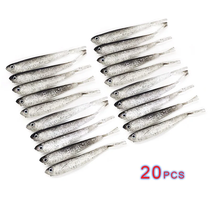 20Pcs soft Lures 2.2g/7.5cm Flash sequins fishing Lure Wobblers Fishing Worm Swimbaits Silicone Bait Carp Fishing Tackle