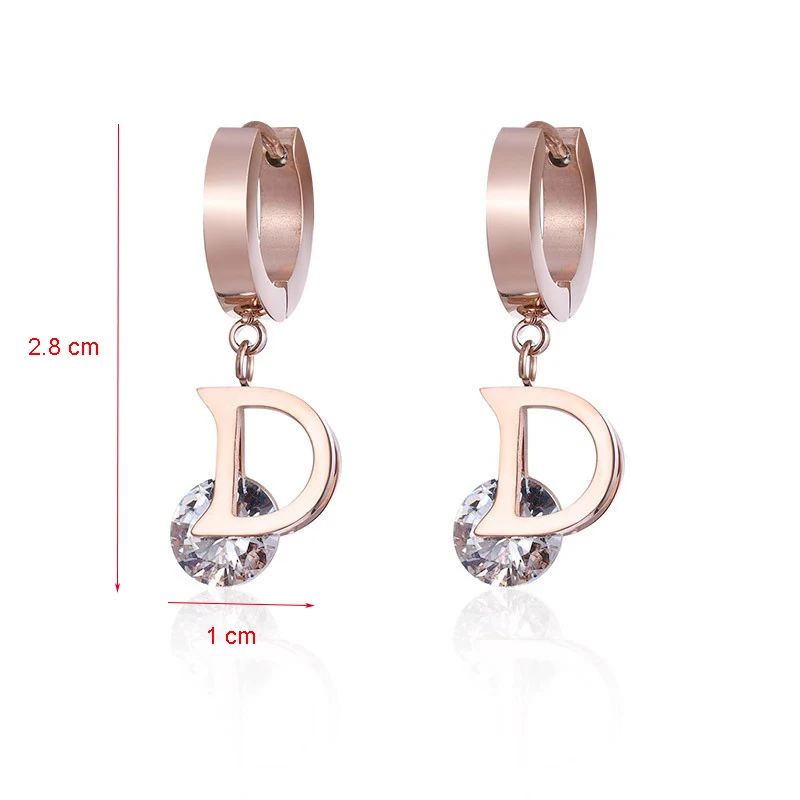 Vintage Luxury Letter D Crystal Earrings For Women Stainless Steel Gold Small Delicate Stud Earrings Brand Fashion Jewelry Gift