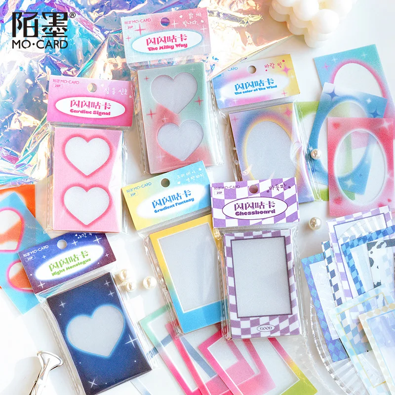 

MINKYS New 20pcs/Pack Kawai Laser Glittery PET Love Heart 3 inch Photocard Frame Photo Decoration Card