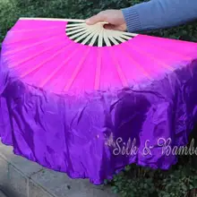 Розово-фиолетовый, 1 пара 30 см бамбук+ 20 см китайский танец Шелковый веер(флаттер), 2 слоя натурального струящегося шелка