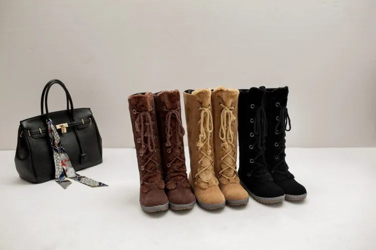 Женская прогулочная обувь; сапоги до середины икры на низком каблуке; женская обувь; теплые зимние сапоги на шнуровке; рыцарские сапоги для верховой езды; Уличная обувь