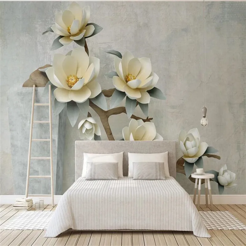 Large 3D wallpaper mural custom purple flower 3D three-dimensional relief flower bedroom background wallpaper mural