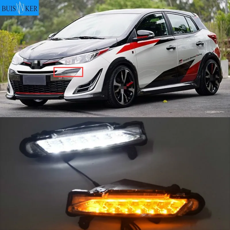 DRL For Toyota Yaris 2017 2018 2019 Waterproof 12V LED Daytime Running Light Daylight drifog lamp with Turn Signal style Relay | Автомобили