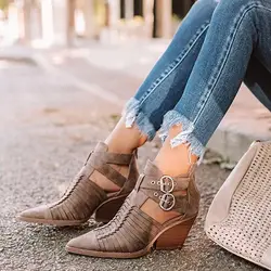 Женская обувь с острым носком; ботильоны из искусственной кожи; Zapatos De Mujer; botas mujer; женские ботинки; Женская Осенняя обувь на каблуке
