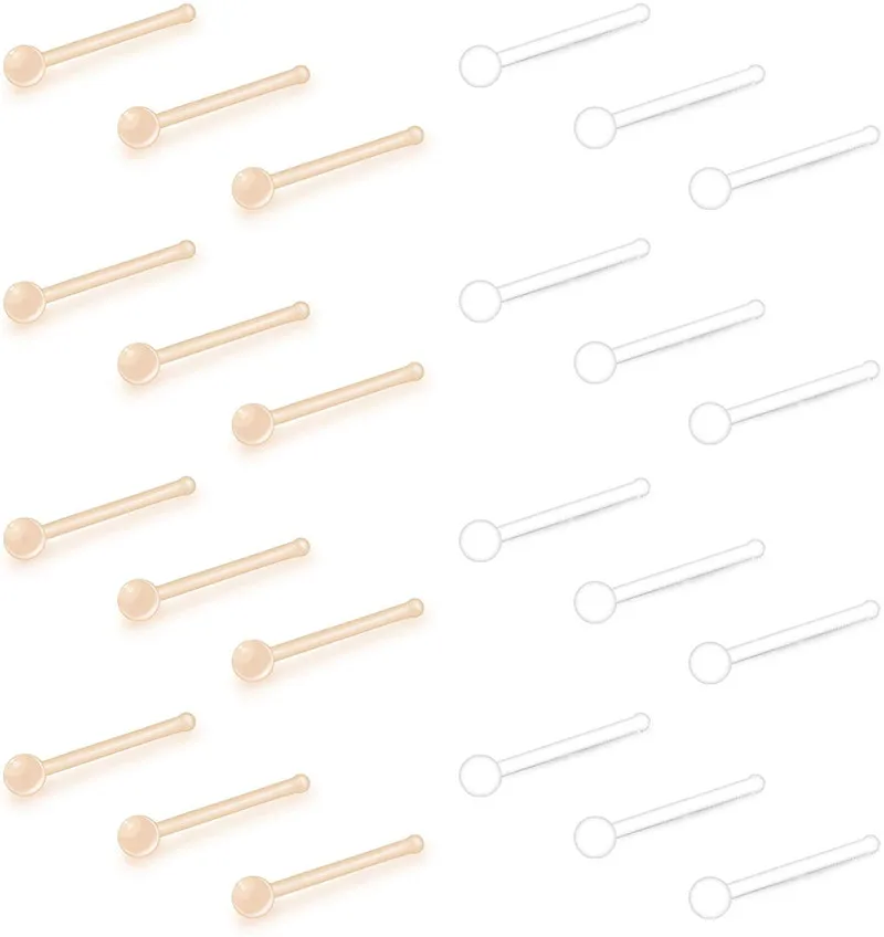 

20G Nose Ring Retainer Clear and Skin Color Nose Ring Studs Bioflex Flexible Bendable Nostril L Shape Nose Screw Retainer
