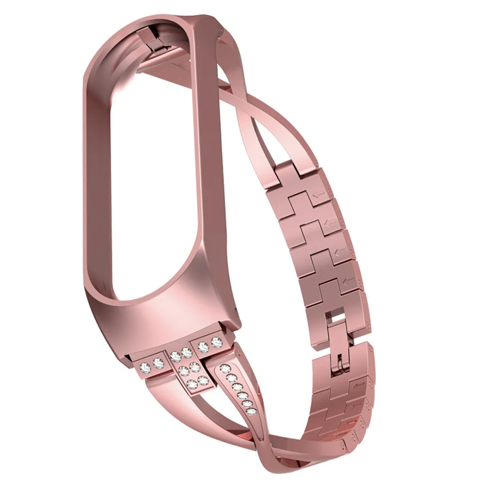 Rose pink Mi Band 4 замена роскошные умные часы на запястье Нержавеющая сталь браслеты Xiaomi MiBand 3/4 band+ металлический корпус - Band Color: Rose pink
