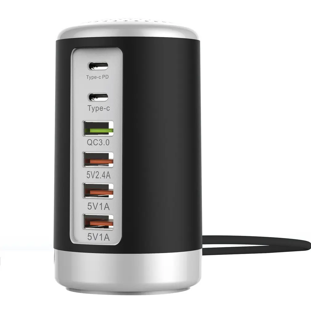 6 портов USB зарядное устройство концентратор мульти док-станция для зарядки с USB PD+ QC3.0 зарядное устройство Универсальный мобильный телефон Настольный настенный дом США/ЕС/Великобритания штекер - Цвет: Черный