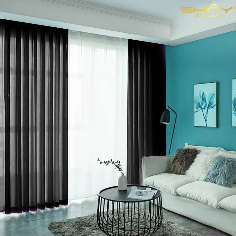 Sheer Living Room Curtains 29x96 Inch Black Chiffon Backdrop Curtains For Parties Black Tulle Curtain Backdrop-M1005