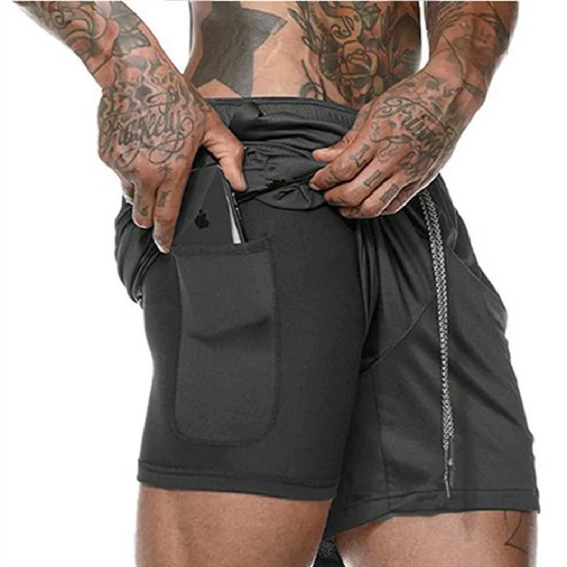 

Muscle Brother Summer Gym Shorts Double Layer Men's Running Shorts Quick-Dry Anti-Exposure Sports Training Shorts Light Board