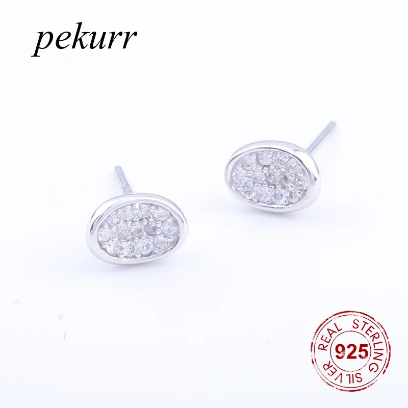 Серьги гвоздики Pekurr из стерлингового серебра 925 пробы круглые овальные серьги