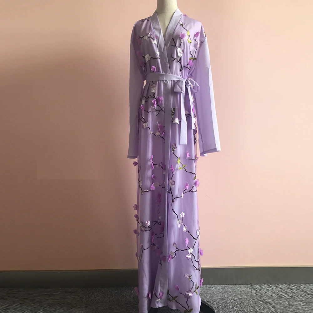 purple cardigan Женская Цветочная абайя кимоно хиджаб мусульманское платье турецкая исламская одежда платья халат мусульманский кафтан Дубайский кафтан джеллаба - Цвет: purple cardigan