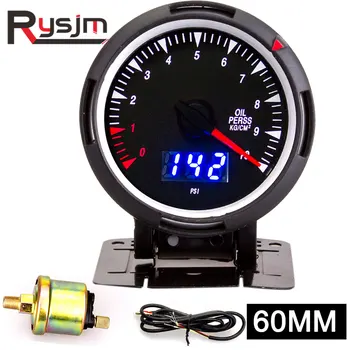 

60mm Universal Digital Oil Pressure Gauge for Auto Motorcycle 0-10 BAR PSI Oil Press Sensor Pointer Car Meter White Backlight