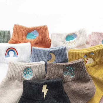 

Embroidery Weather Funny Socks Korean Style Women Creative 10 Style Rainbow Design Ankle Sokken Art Kawaii Calcetines Divertidos