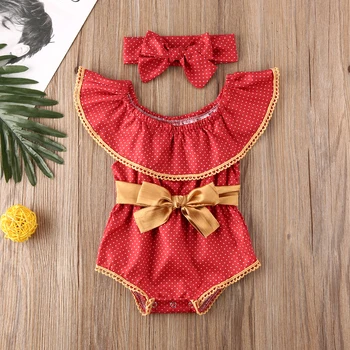 

Pudcoco Newborn Baby Girl Clothes Polka Print Sleeveless Tassel Ruffle Bowknot Romper Jumpsuit Headband 2Pcs Outfits Clothes