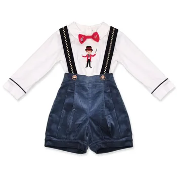 

Baby boys vintage Spanish bow white cotton long sleeve shirt+Corduroy Overalls two piece sets