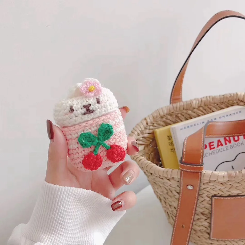 3D Cute Earphone Case For Airpods Case 1 Cartoon Knitted Plush Cover For Apple Airpods 2 Case Bear Teddy Dog Rabbit Earpods Case - Color: 887UP