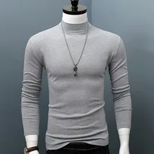 Autumn Men Warm Mock Neck Pullover T-Shirt Fashion Man Blouse Long Sleeve Tops Boy Base Shirt Clothing Man Tee Shirt