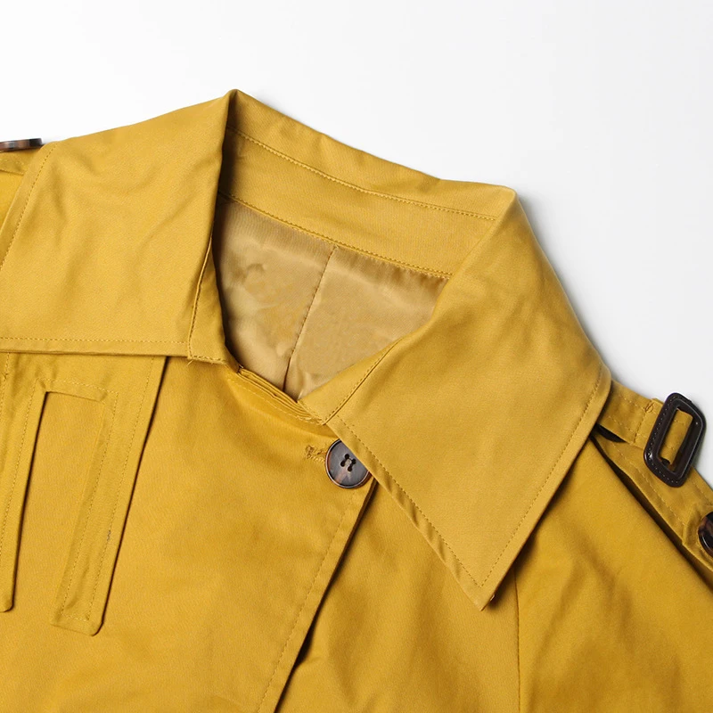 ECRURANI Yellow Casual Windbreaker For Women Lapel Long Sleeve Sashes Double Breasted Trench Females Fashion Clothing 2021 Style