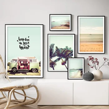 

Beach Coconut Vintage Car Wall Art Print Canvas Painting Nordic Canvas Poster And Prints Wall Pictures For Living Room Decor