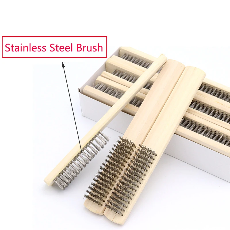 3PC Stainless Steel Wire Bristle Wood Handle Wire Brush 210mm Length