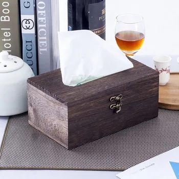 

Retro Bamboo Tissue Box for Home Office Desktop Wooden Paper Towel Box Hotel Napkin Wood Holder Household Type Canister #F5