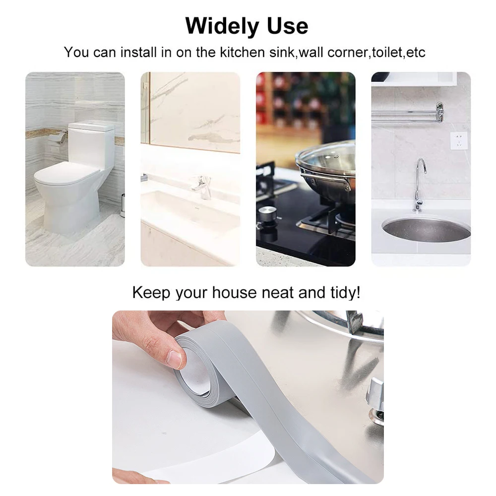 1/3.2m Shower Sink Bath Sealing Strip Tape Mildew Strip for Bathroom Kitchen Self Adhesive Waterproof Wall Sticker Sink Edge Gap color magnetic Hardware