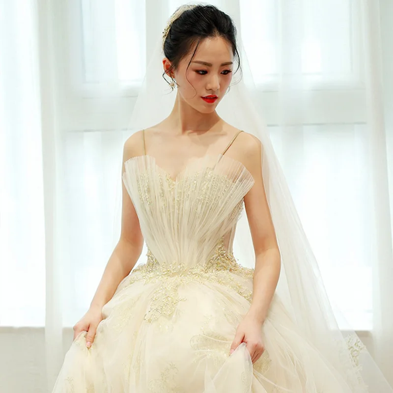 

2020 Rushed Tapete Cozinha Owner Wedding Dress Tailed 2020 New Autumn Winter Bride Voice Shaking The Same Princess Suspenders