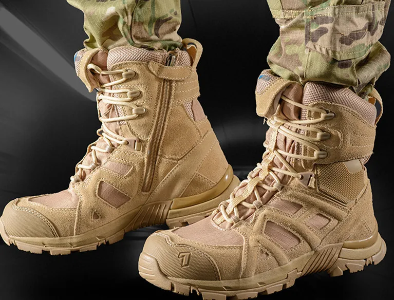 Tactical Combat Desert Training Boots Outdoor Climbing Hiking Shoes Male Waterproof High Tube Leather Hunting Sport Sneakers Men - Цвет: Sandy