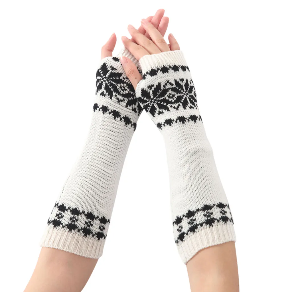Зимние перчатки женские зимние перчатки на запястье теплые однотонные вязаные длинные перчатки без пальцев митенки перчатки с сенсорным экраном дорожные велосипедные перчатки