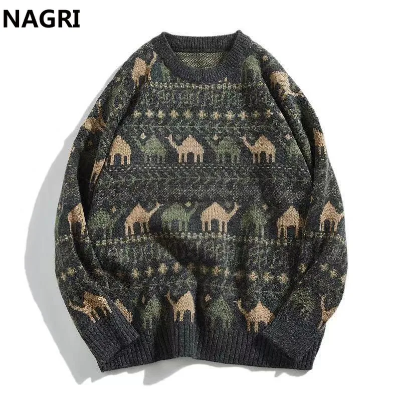 Men Sweater 2019 Folk-custom Pattern Pullover Men Soft Knitted Jumper Knitted Sweater Pullover Men Cold Warm Casual Sweater