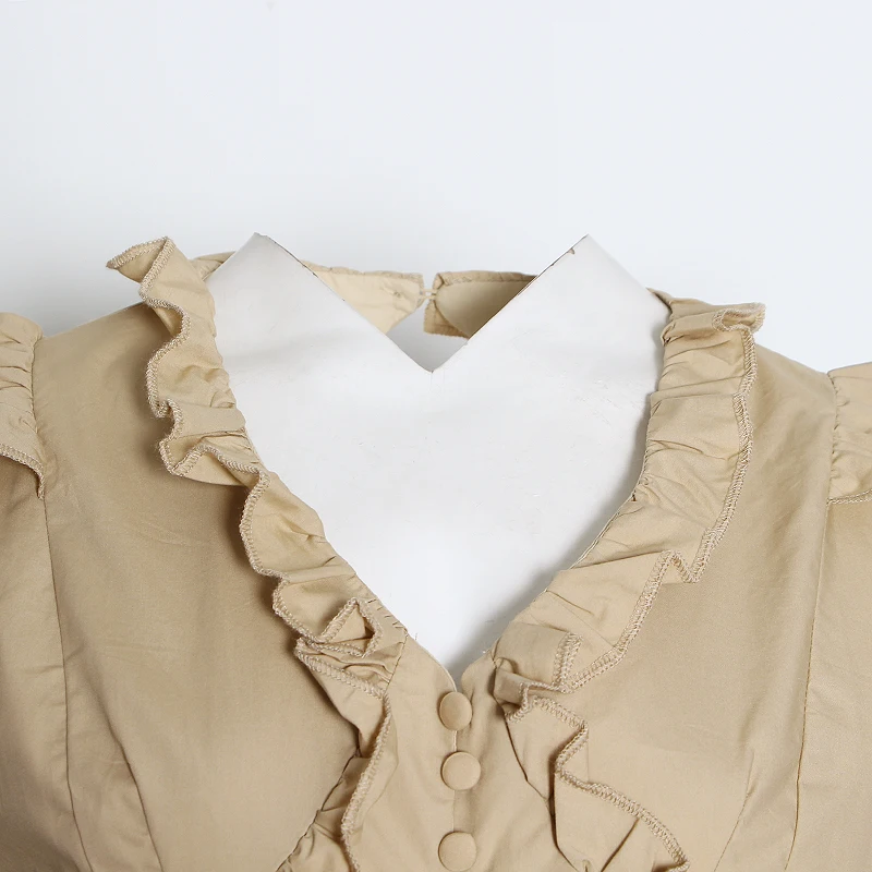 TWOTWINSTYLE Causal Patchwork Ruffles Jumpsuits For Female Lapel Collar Sleeveless High Waist With Sashes Long Jumpsuit Women TWOTWINSTYLE Causal Patchwork Ruffles Jumpsuits For Female Lapel Collar Sleeveless High Waist With Sashes Long Jumpsuit Women