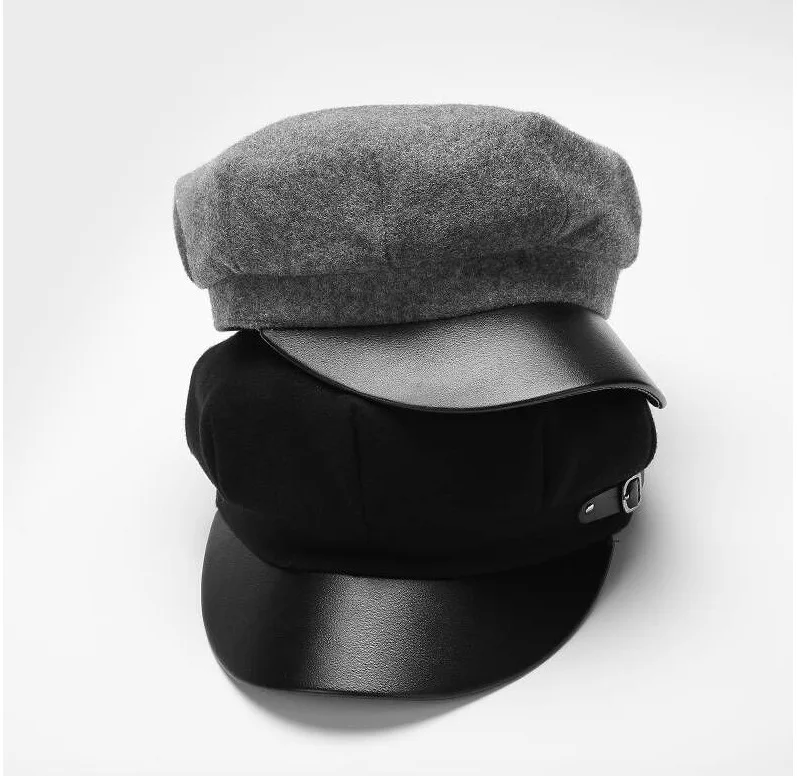 Женские шерстяные шапки Newsboy модные черные Восьмиугольные шляпы с поясом женские береты Gorras
