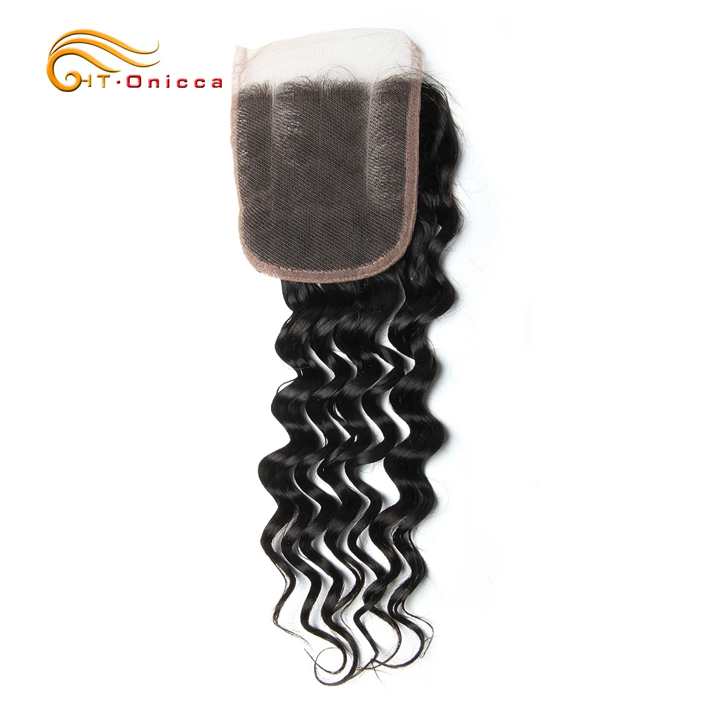 

Htonicca 4x4 Lace Closure 100% Human Hair Indian Deep Wave Closure Natural Color Remy Hair Free/Middle/Three Part Free Shipping