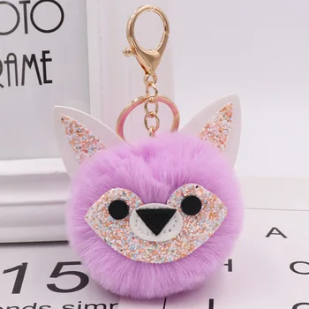 

2020 Autumn and Winter New Style Jade Face Fox Bag Keychain Model Pom-pom Key Ring Keychain WOMEN'S Bag Pendant