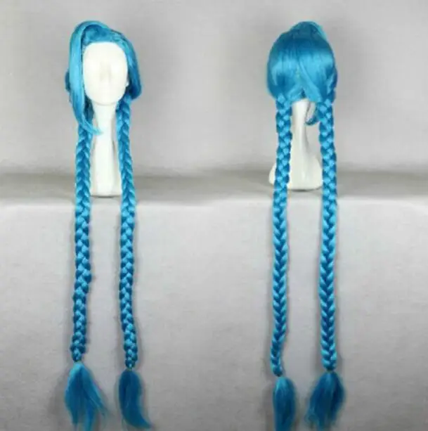 

Free Shipping (League of Legends) .Jinx Ice Blue Long Straight Braids Cosplay Wig