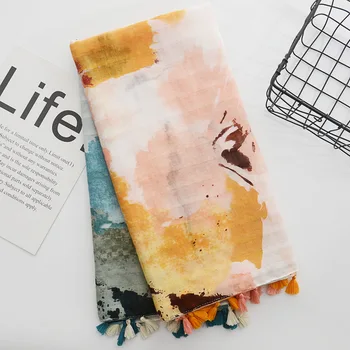 

retro ethnic Chinese style ink splashing printing cotton and hemp scarf spring and summer tourism small fresh sunscreen shawl