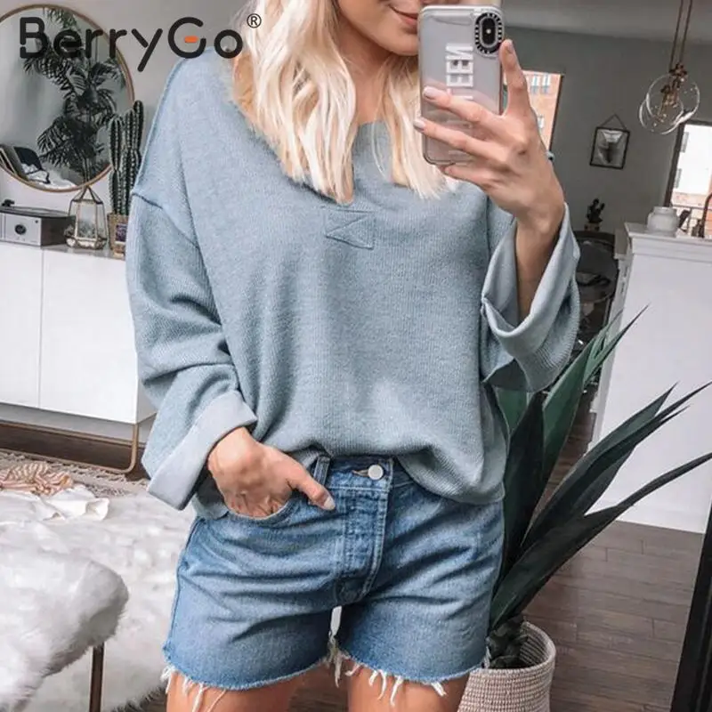 BerryGo повседневные свободные футболки женские с длинным рукавом лоскутные женские хлопковые топы рубашки осенние большие женские футболки