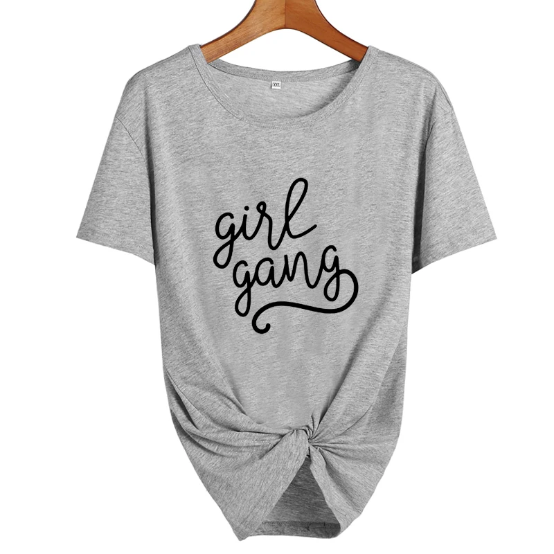 gray-black Gril/Gang Tumblr Футболка женская одежда уличная Панк Harajuku женских топы с принтами футболка черная, белая футболка Femme - Цвет: gray-black