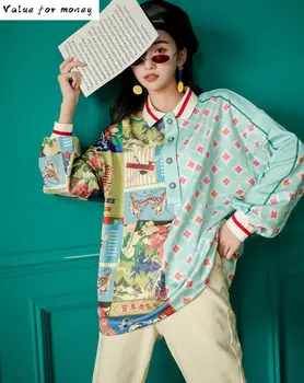 

Shirt Fashion Long-sleeved Women Wild Cotton Chinese Style Ladies Blouses and Tops Print Spring New 2020 Women Clothing