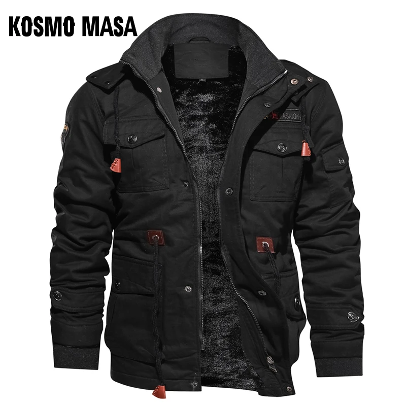 Black KOSMO MASA, хлопковая флисовая куртка-бомбер, зимняя куртка для мужчин, толстая ветровка, военная Осенняя повседневная мужская куртка и куртки для мужчин MJ0095 - Цвет: Black